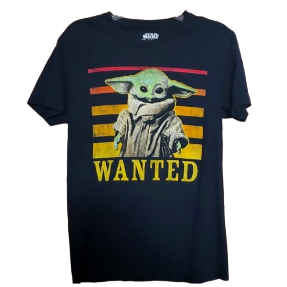 Star Wars Grogu WANTED Black Short Sleeve‎ Shirt Size Small 34/36